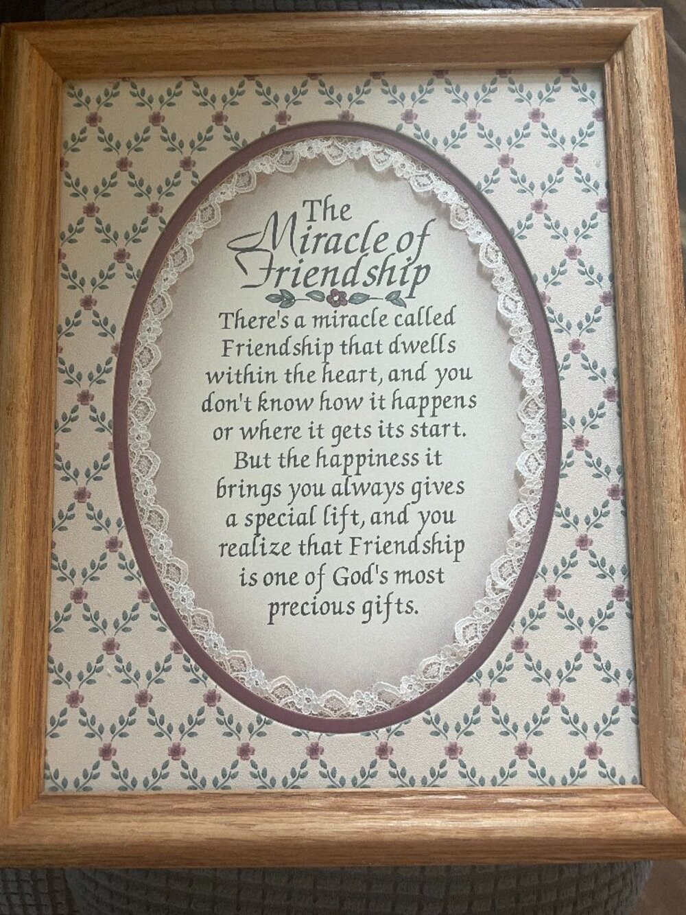 Vintage Framed THE MIRACLE OF FRIENDSHIP poem 8"x10"